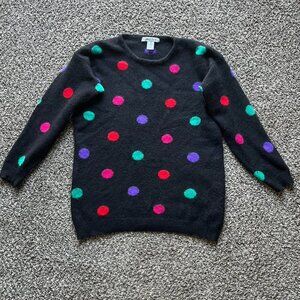 Black Chunky Sweater With Mutlicolored Polka Dots Med Lambswool Sweater Pullover